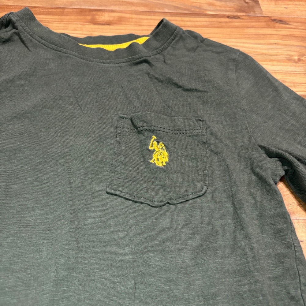 US Polo Assn Long Sleeve Tee Shirt Pocket Olive Green Casual Top Size S 6/7 - Picture 2 of 4